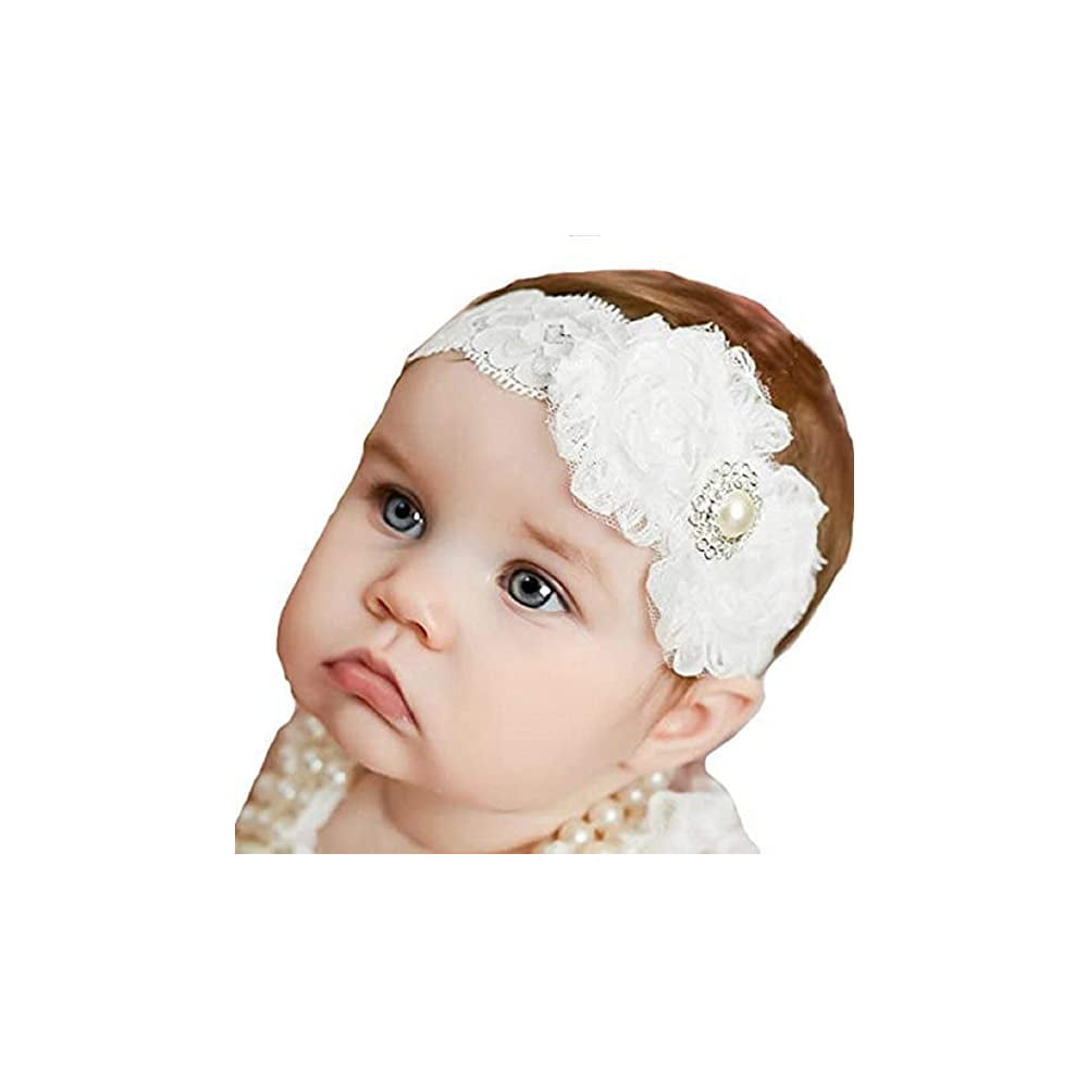 Fashion Baby Girls Headband Lace Imitation Pearl Rainbow Tiara Hairband 