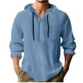 thumbnail image 2 of BXINGOHAI Mens Cotton Linen Hoodies Long Sleeve Button Down Shirts Casual Hawaiian Beach Yoga Sweatshirts Blue M, 2 of 6
