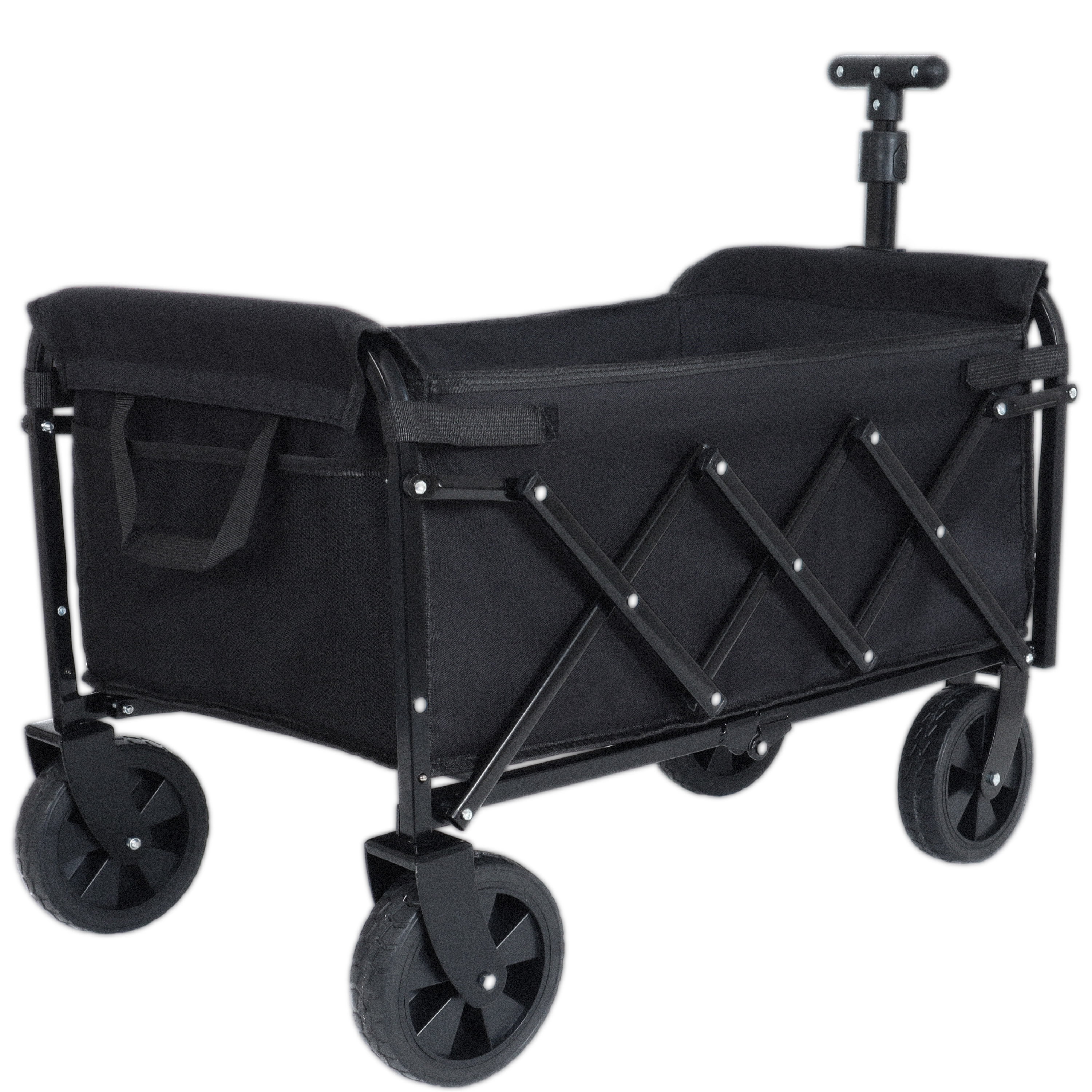 Expandable Dual-Layer Utility Wagon with 100% Extra Space - 225lbs Grocery Cart for Camping, Shopping, Sports, Gardening, Fishing, Black