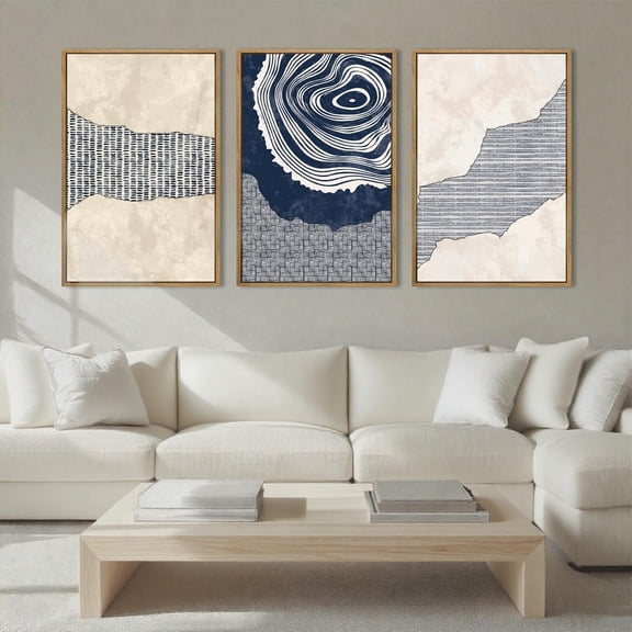 Large Blue Abstract Wall Art Framed Modern Artwork Neutral Wall Decor for Living Room Bedroom Office 16x24 Inch Set of 3