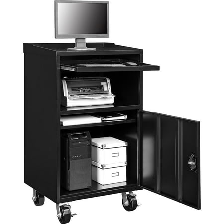 Mobile Computer Cabinet, Black, 27"W x 24"D x 49-1/4"H, Lot of 1
