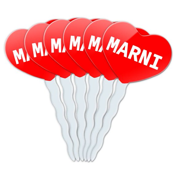 Marni Heart Love Cupcake Picks Toppers - Set of 6