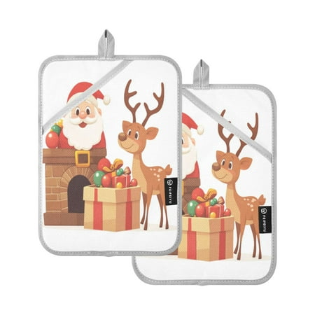 

Two Pieces Of Square Heat Insulation Pad Oven Mitts 7x9.8 Inch Oven Microwave Kitchen Cooking Baking Cute Santa Picture