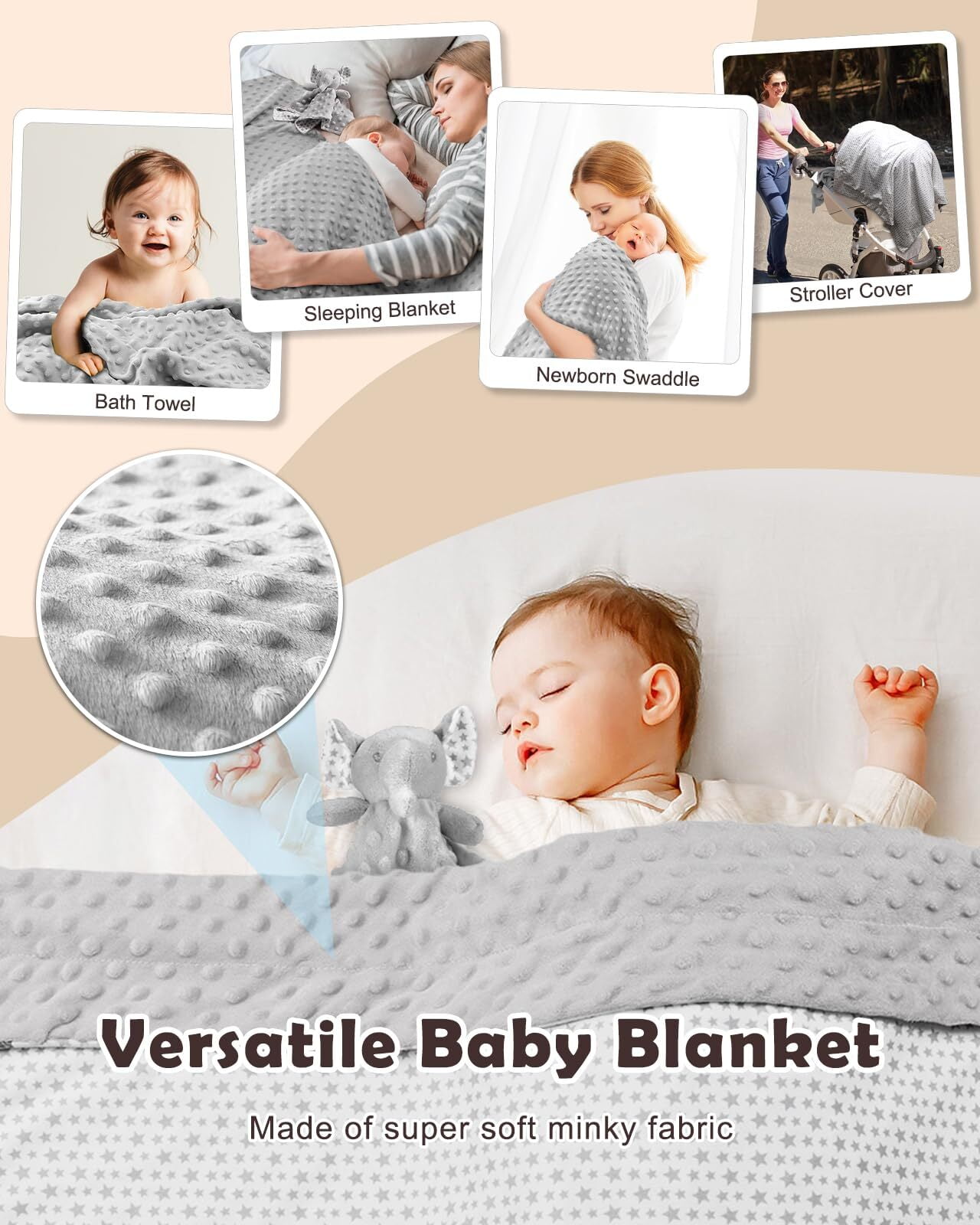 Baby Shower Gift Set for Boys Girls, 14PCS Baby Gifts, Neutral Newborn Gifts Basket with Baby Blanket, Monthly Milestone Cards, Elephant Security Blanket, Rattle Socks and Wrist
