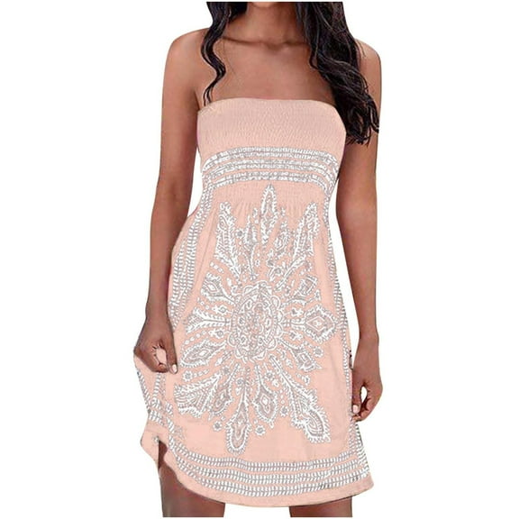 Tube Top Dress Women Sexy Short Floral Printed Strapless Mini Dress Sleeveless Summer Dresses