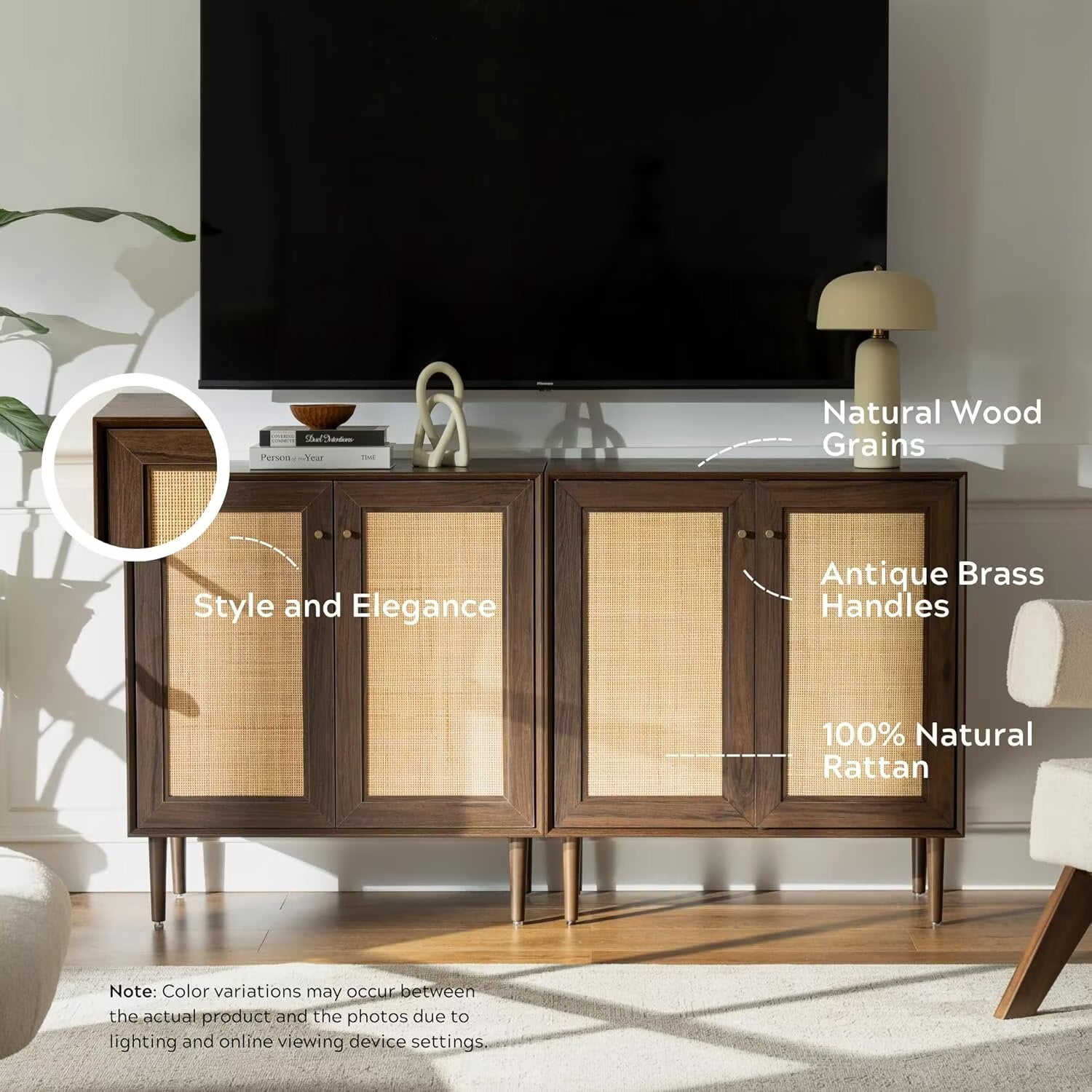 EYYTHUNG Storage Cabinet Set of 3, Accent Storage Cabinets for Living Room, Walnut