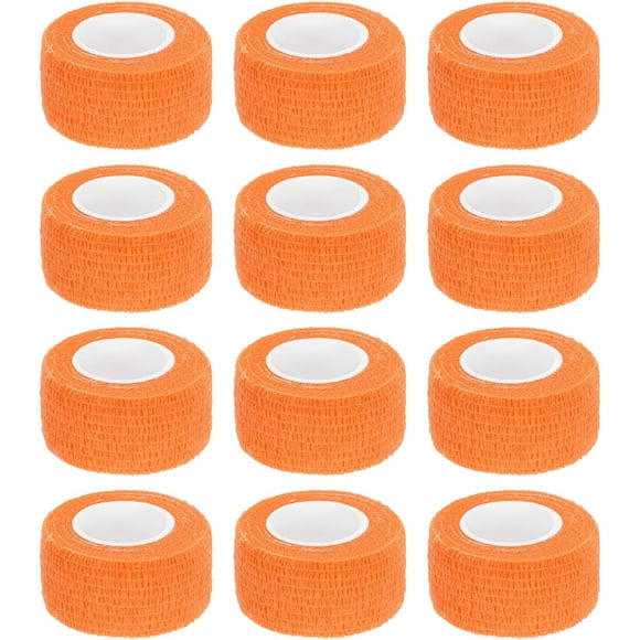 1" x 5 yds breathable self-adhesive athletic tape roll fluorescent orange for sports wrist ankle brace 12 packs of elastic adhesive bandages 1" x 5 yds breathable self-adhesive athletic tape roll