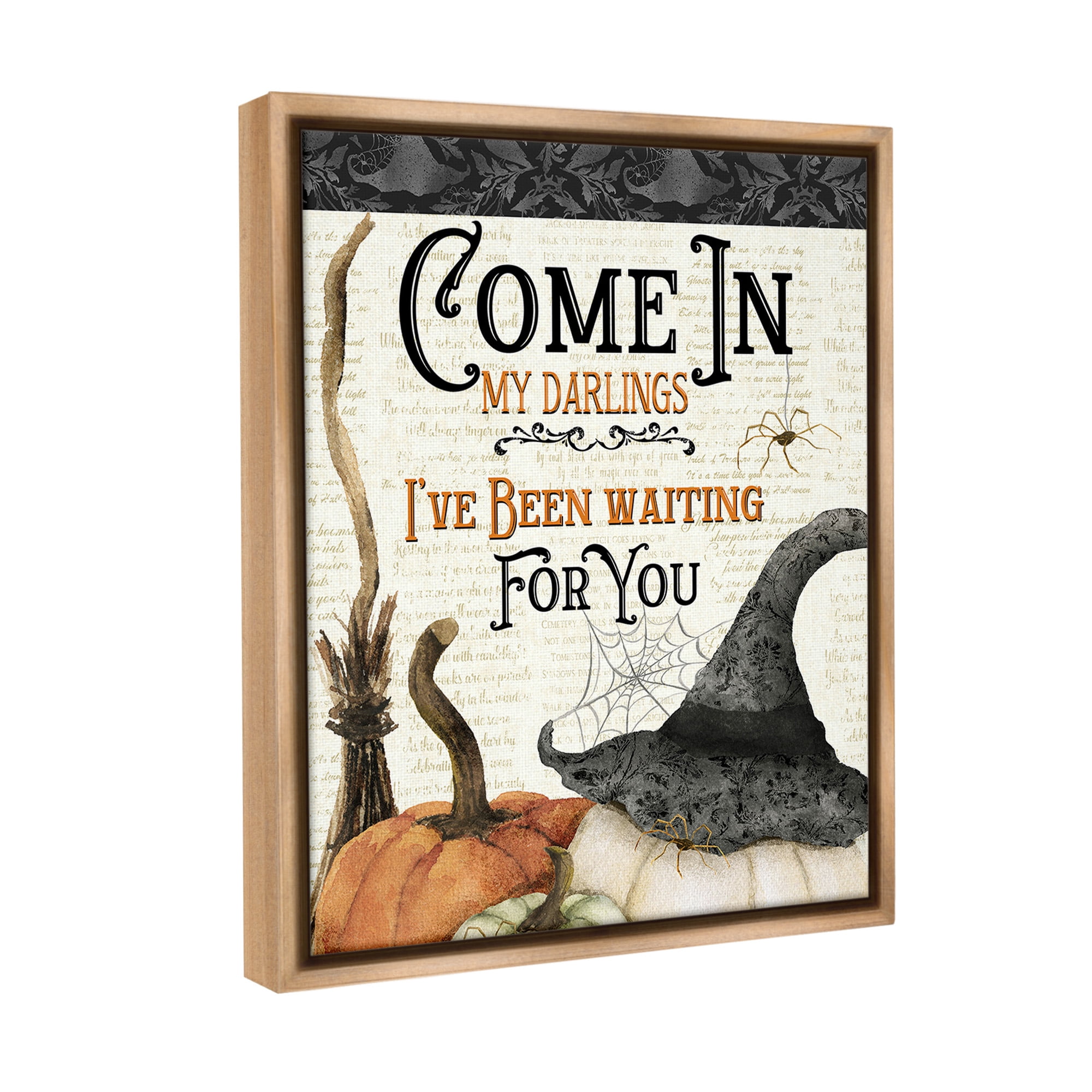 Stupell Industries Spooky Witch Phrase Holiday Painting Brown Floater Framed Canvas Art Print Wall Art, 17 x 21
