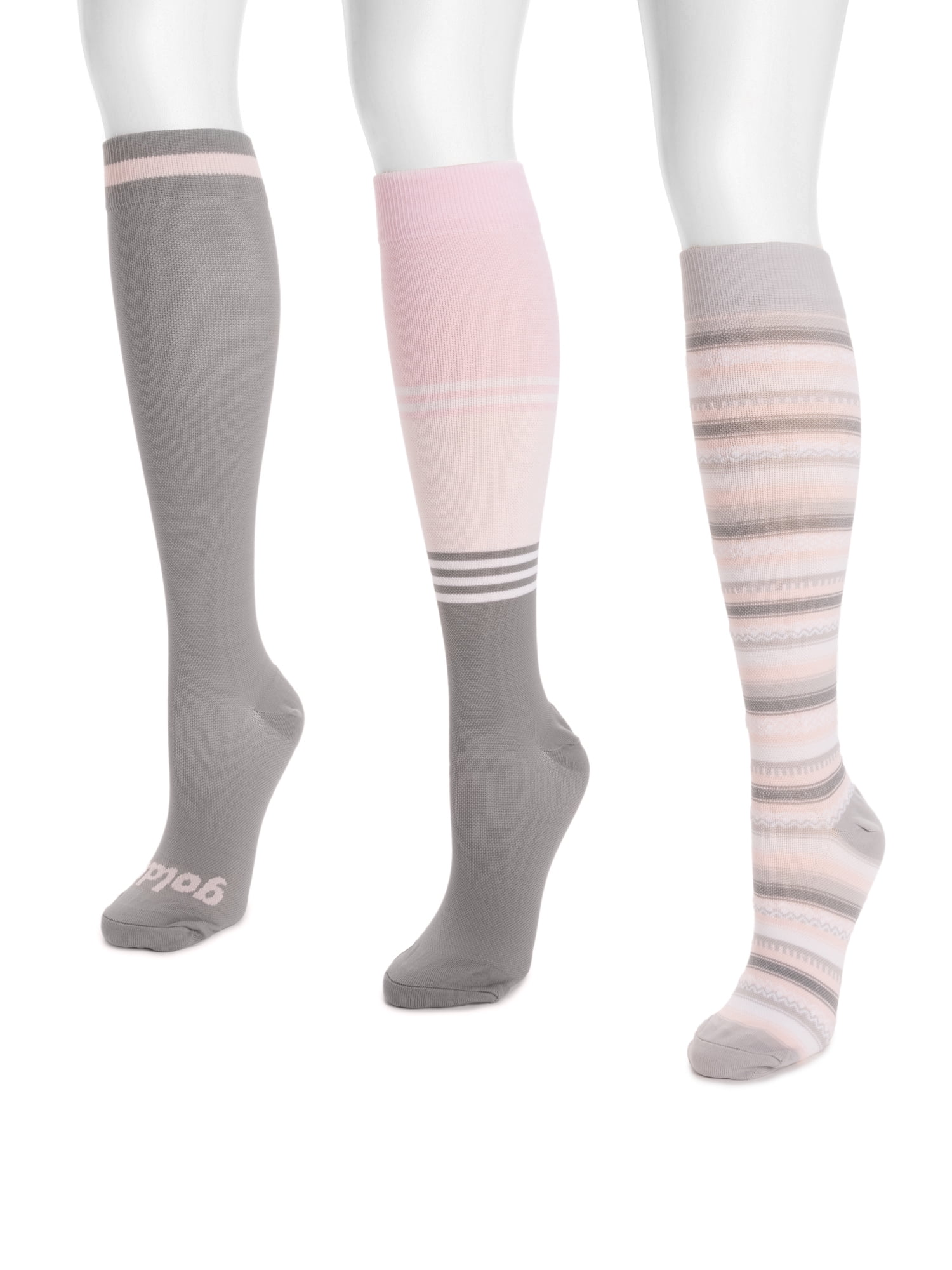 MUK LUKS Women's Regular Width Compression Nylon Knee-High Socks, 3-Pack, Shoe Size 6-10