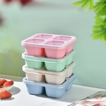 Bento Box Lunch Container 4 Compartments Reusable Meal Prep Plastic Divided Food Storage | Stackable Snack Box | Microwave Dishwasher Freezer Safe | 1pc | 6.5x6.1x2.17" | Blue Green Beige