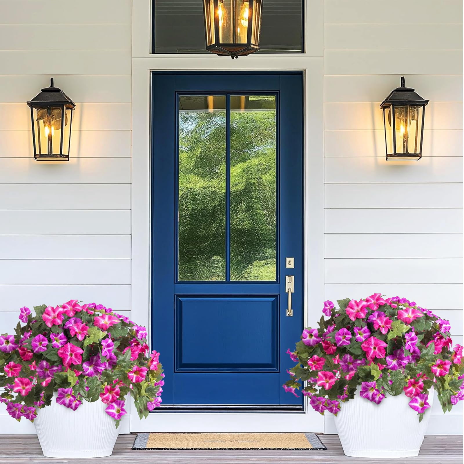 Artificial Fake Flowers Plants for Spring Summer Decoration,2 Pcs No Fade Faux Petunias,UV Resistant Realistic Silk Flowers,for Home Garden Balcony Yard Porch Deco