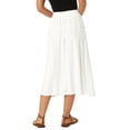 thumbnail image 3 of INSPIRE CHIC Women's Linen Skirt Summer Casual Flowy Swing Elastic High Waist A-Line Boho Midi Skirts with Pockets S White, 3 of 6