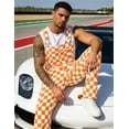 thumbnail image 4 of Overalls for Men Checkered Jumpsuits Stretchy Rompers Work Bibs Coveralls(Orange and White Checkered,L), 4 of 11