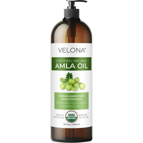 velona Amla Oil USDA Certified Organic - 32 Fl Oz | 100% Pure and Natural Carrier Oil | Extra Virgin, Unrefined, Cold Pressed | Body, Face & Skin Care