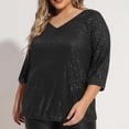 thumbnail image 5 of Women's Fall/Winter Loose Plus Size Retro Casual V Neck Sequin T Shirt Short Sleeve T Shirt, 5 of 5
