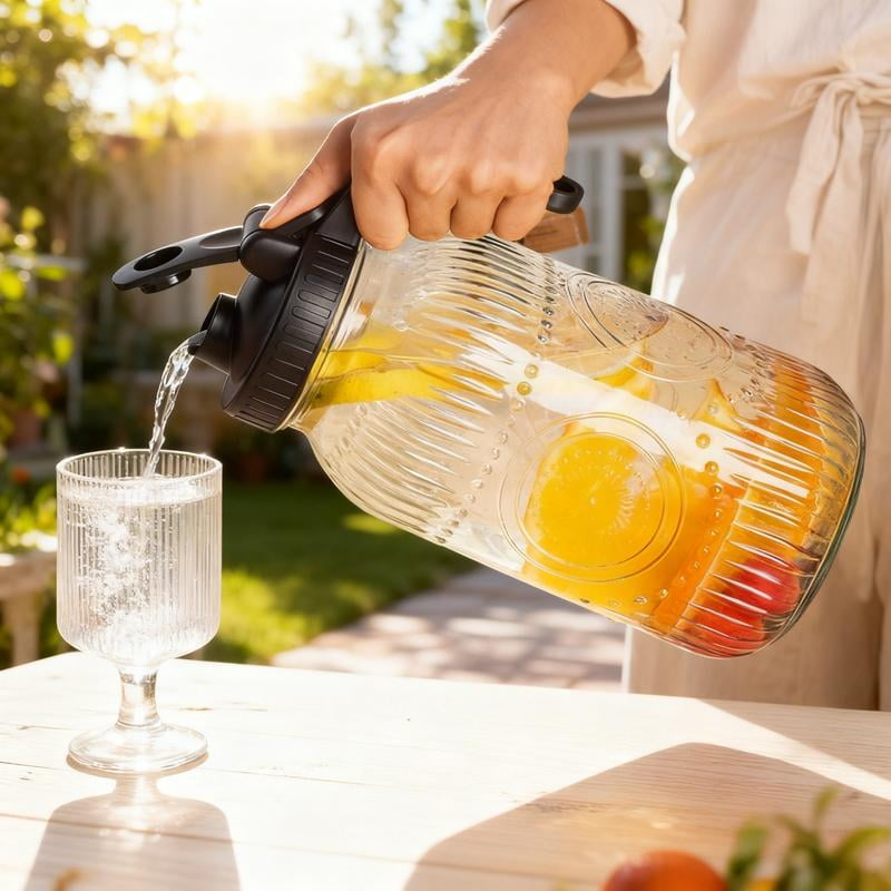 Vintage Half Gallon Mason Jar Pitcher Large 64 oz Wide Mouth with Lid - 2 Quart Airtight Glass Jug for Water, Juice, Milk, Tea, Iced Coffee and Drinks