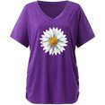 thumbnail image 3 of Pompotops T-Shirt Mode Femme Imprimé Couleur Unie Col en V Manches Courtes Tee Décontracté, 3 of 5