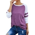 thumbnail image 5 of Women Stripe Splice Long Sleeve Crew Neck Shirt, 5 of 8
