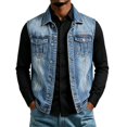 thumbnail image 4 of Jean Vest Jacket for Men Solid Color Lapel Button Down Tank Top Stretch Sleeveless Top Loose Casual Denim Outwear, 4 of 4