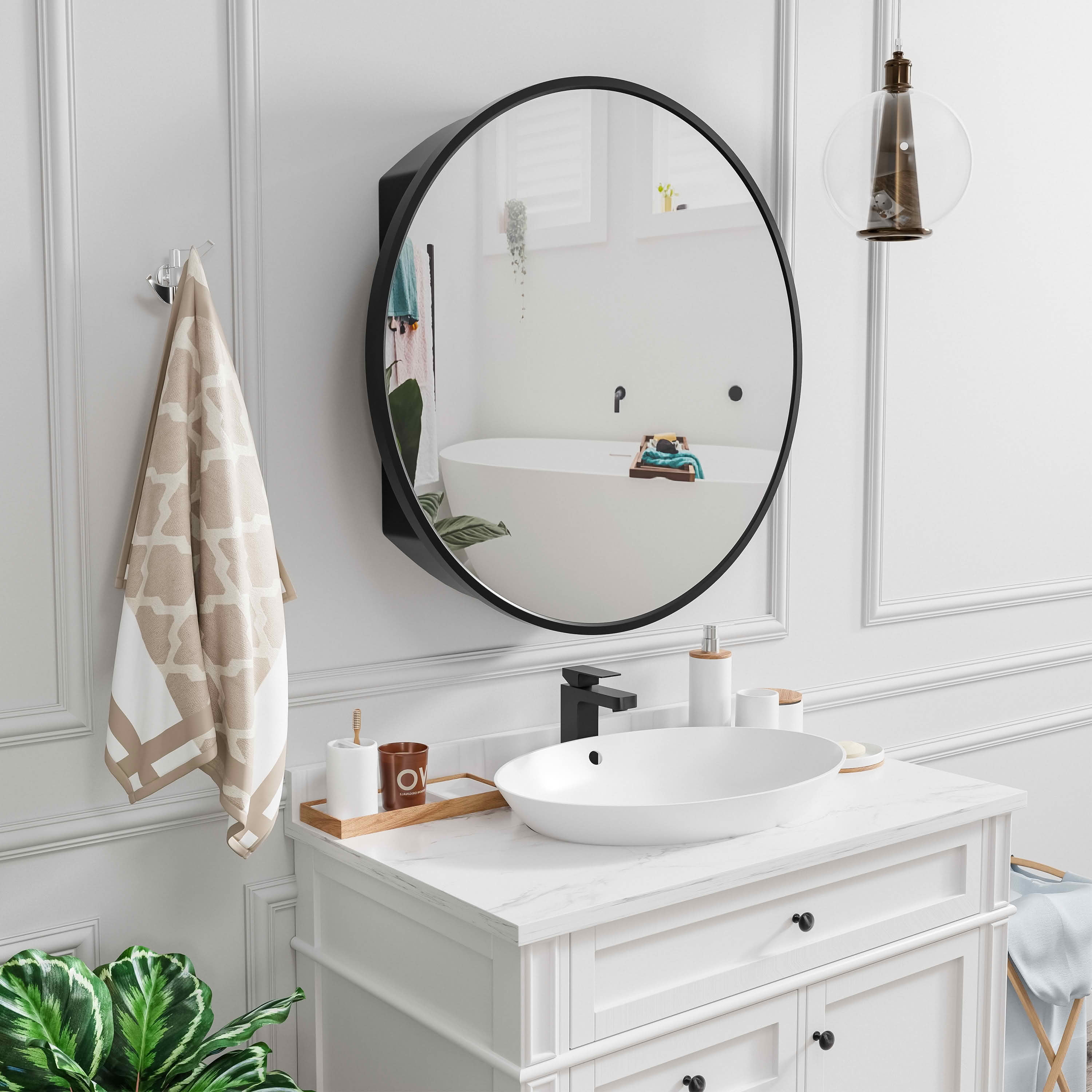 MAYEERTY 24x24x5 Inch Metal Round Medicine Cabinet for Bathroom