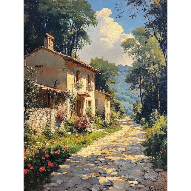 Qisvanset Framed Canvas Wall Art 12x16 Inch Vintage Impressionist Landscape Kitchen Home Decor