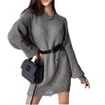 thumbnail image 4 of Suéter de punto suelto con dobladillo rasgado y manga larga con cuello redondo de color sólido de otoño e invierno de estilo europeo y americano, 4 of 5