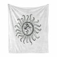 thumbnail image 1 of Sun Soft Flannel Fleece Throw Blanket, Doodle Style Vintage Retro Tribal Elements Stars Arrow Shapes and Crescent Moon, Cozy Plush for Indoor and Outdoor Use, 70" x 90", Black White, by Ambesonne, 1 of 6