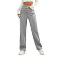 thumbnail image 2 of qolati Women's Casual Wide Straight Leg Pants High Waisted Button Down Cargo Pants Stretchy Tummy Control Lounge Trousers with Multiple Pockets, 2 of 5
