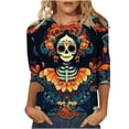 thumbnail image 3 of Xdegoge Dia De Los Muertos Shirt Women Day of The Dead Shirts Mexico Skeleton 3/4 Sleeve Tops Plus Size Mexican Skull Tequila T Shirt Vintage Holiday Party Blouses Tequila Costume Crew Neck Tshirts, 3 of 6
