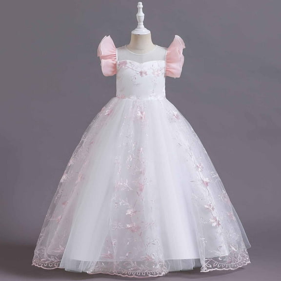 Herrnalise Girl Embroidered Strapless Shoulder Mesh Princess Pageant Dress Prom Ball Gown , 5-14 Years