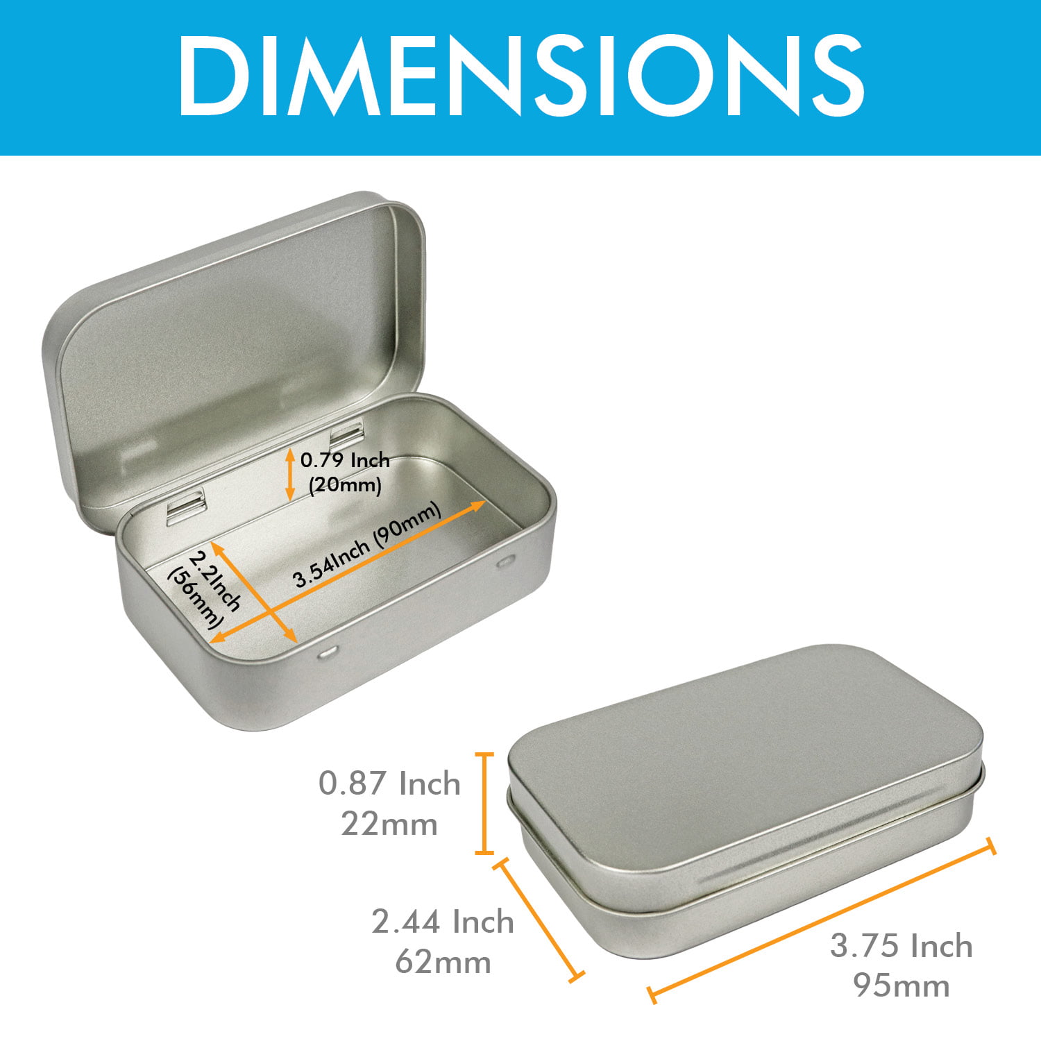 Aybloom Metal Rectangular Empty Hinged Tins - 40 Pack Silver Mini Portable  Box Containers Small Storage Kit