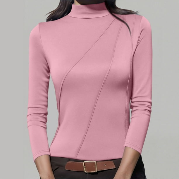 HongQid Women's Long Sleeve Mock Turtleneck Shirts 2025 Fleece Lined Base Layer Slim Fit Thermal Underwear Tops