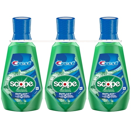 Crest Scope Outlast Mouthwash, Long Lasting Mint, 33.8 Fluid Ounce (3 Pack)