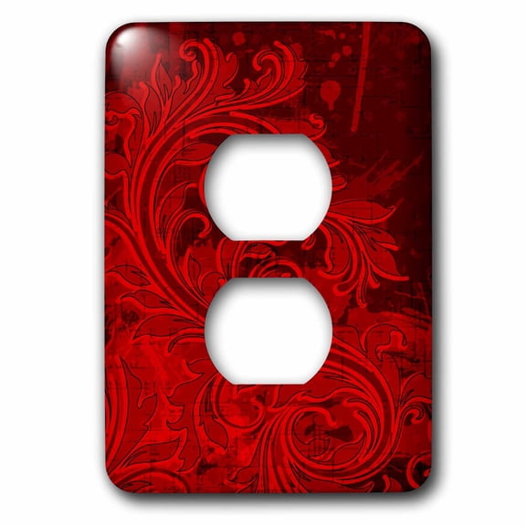 3dRose, Bright Red Grunge Flourish, 2 plug outlet cover