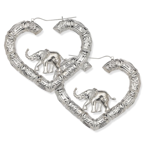 Elephant 925 Sterling Silver Bamboo Hoops, Earrings