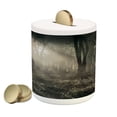 thumbnail image 1 of Gothic Piggy Bank, Photo of Dark Forest Scenery Sunbeams and Fog Vintage Nostalgic Colors Fantasy Art, Ceramic Coin Bank Money Box for Cash Saving, 3.6" X 3.2", Brown, by Ambesonne, 1 of 4
