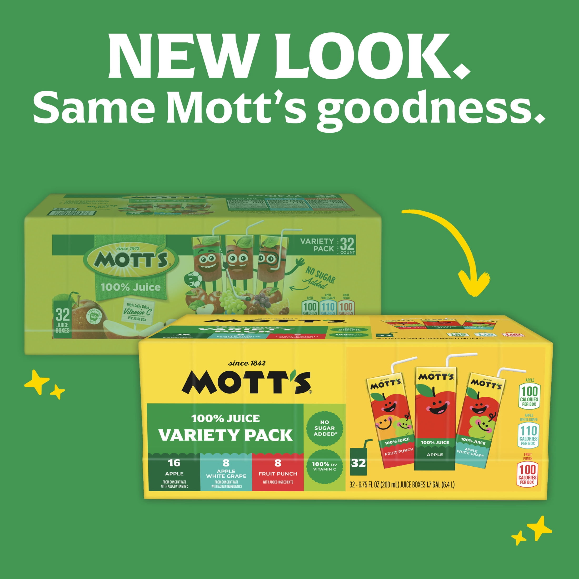 Mott's 100% Apple Juice Variety Pack, 6.75 fl oz, 32 Count Boxes