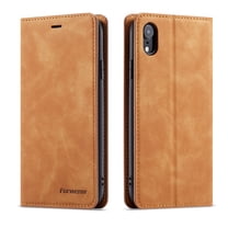 Mantto Case for iPhone XR, Premium Leather RFID Blocking Credit Card Slots Wallet Retro Folio Case Magnetic Clasp Flip Kickstand Shockproof Full Protection Phone Cover, Brown