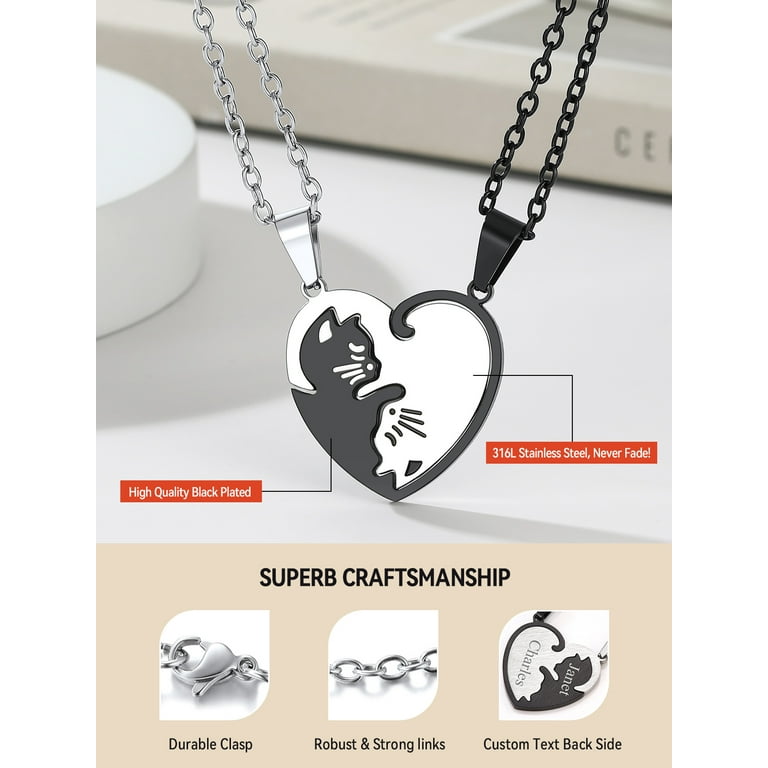 FaithHeart Kitten Friends Matching Puzzle Necklaces Set, Stainless