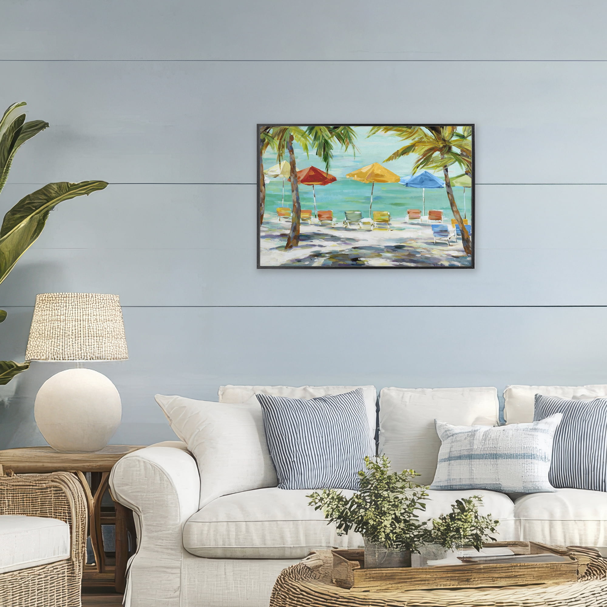 Stupell Industries Umbrellas Under the Palms Black Framed Giclee Art, design by Lorenzo Collective