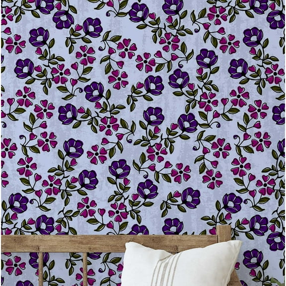 S4Sassy Peel & Stick Vinyl Wallpaper, Floral Wall Paper Contact Paper Waterproof - Blue, 25"X60", Plain Finish, Removable Asian Style Covering For Home Decor In Bedrooms & Living Areas