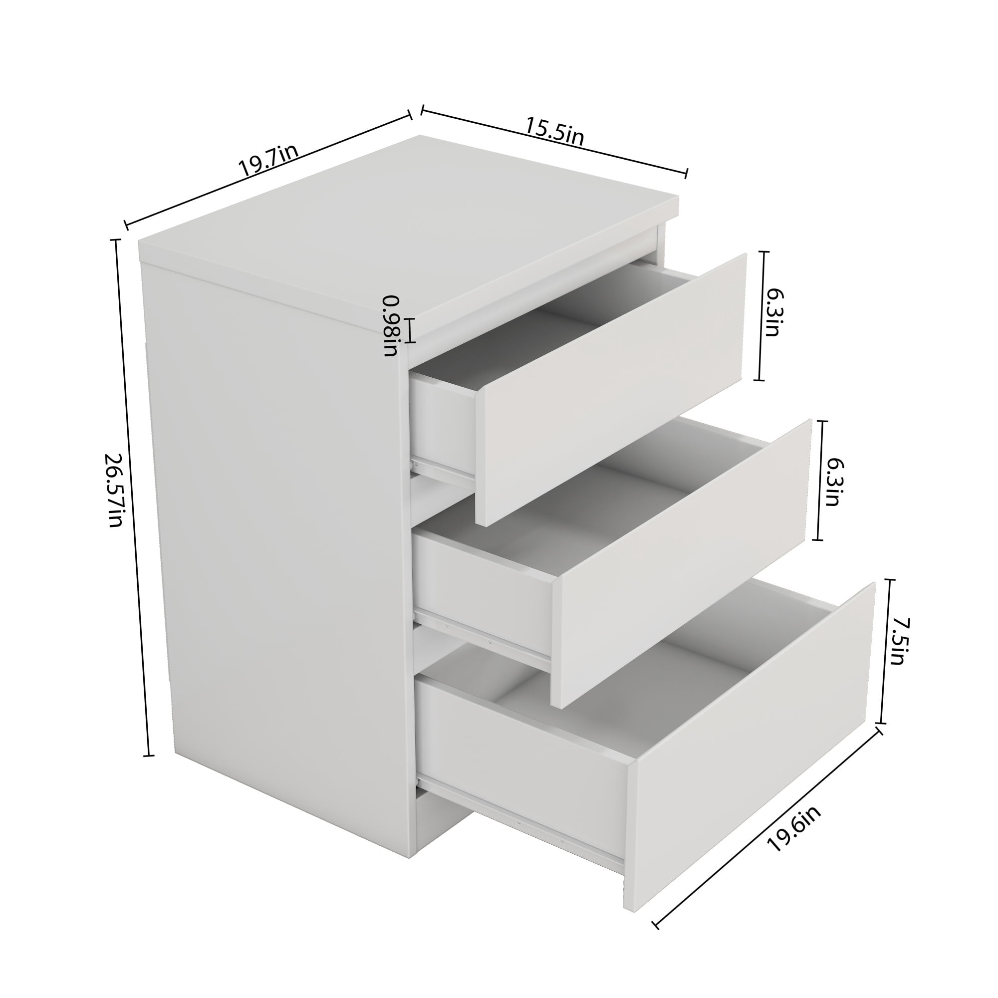 Leumius 19.7" Nightstand with 3 Drawers,Handle-Free Design,Thickened Top,Small Storage Cabinet for Bedroom/Living Room,White