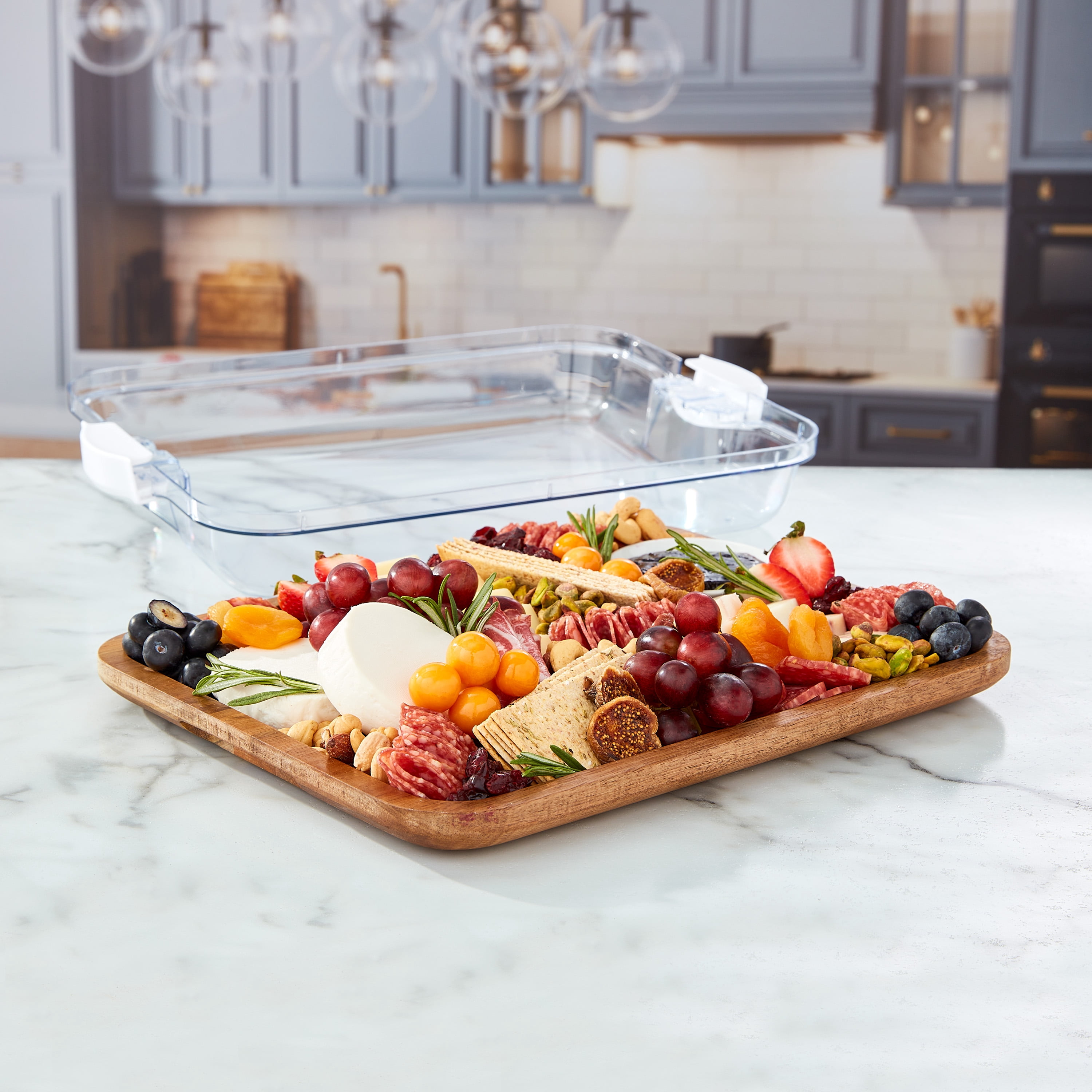 Farberware Build-a-Board Acacia Board, Single Compartment, Locking Lid, Charcuterie, 11x14, White