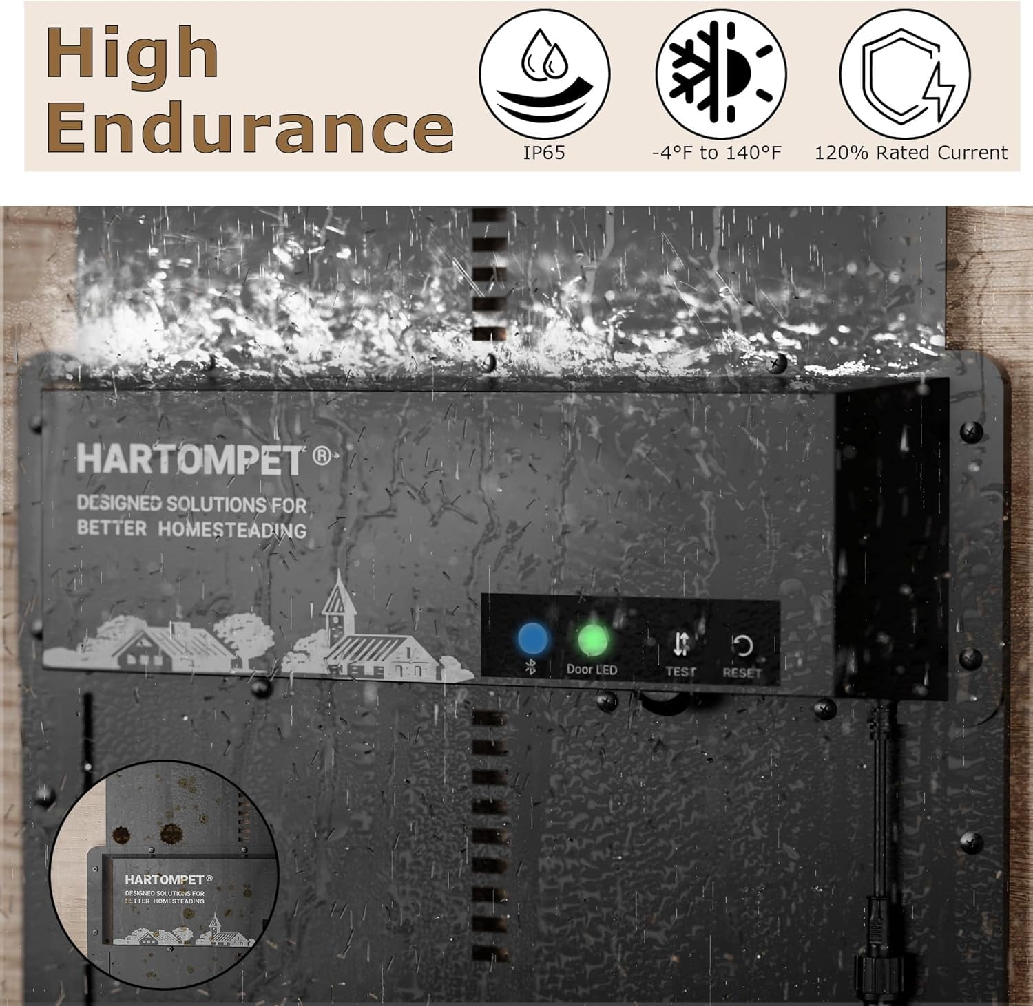 HARTOMPET Automatic Chicken Coop Door – Aluminum Weatherproof Door with Anti-Pinch Sensor, App Control, Plug & Play Installation