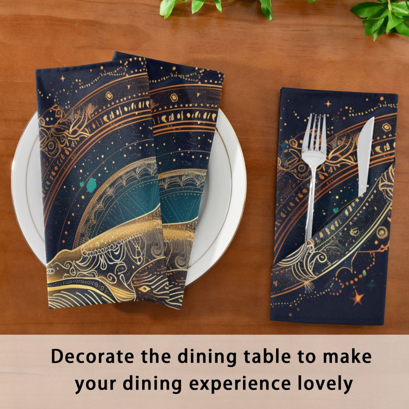 JSTEL Golden Whale Mandala Cloth Napkins Set of 6, 20x20 Inch Washable and Reusable Napkin for Decoupage Dinner Party Everyday Use