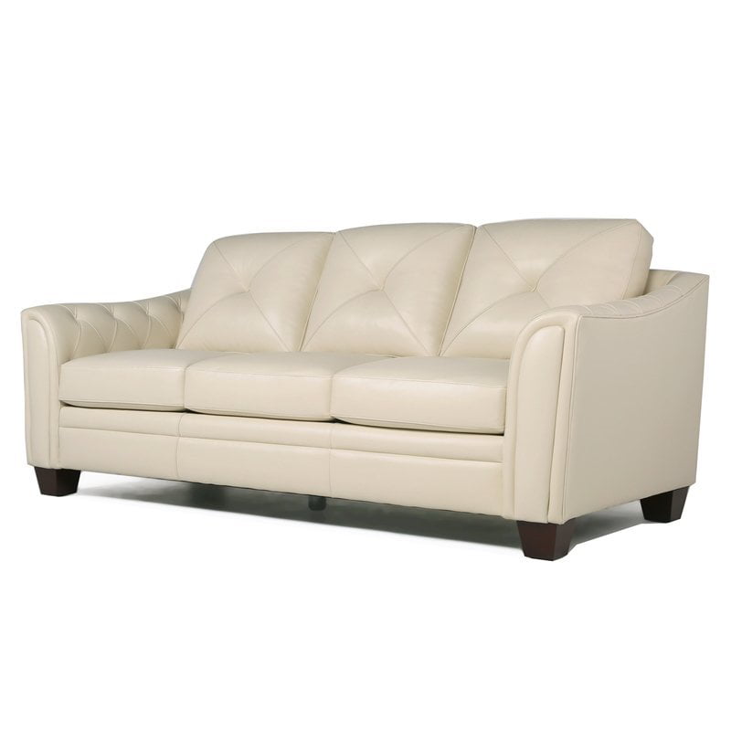 Maklaine Tufted Leather Sofa In Ivory, Macy’s Top Grain Leather Sofa