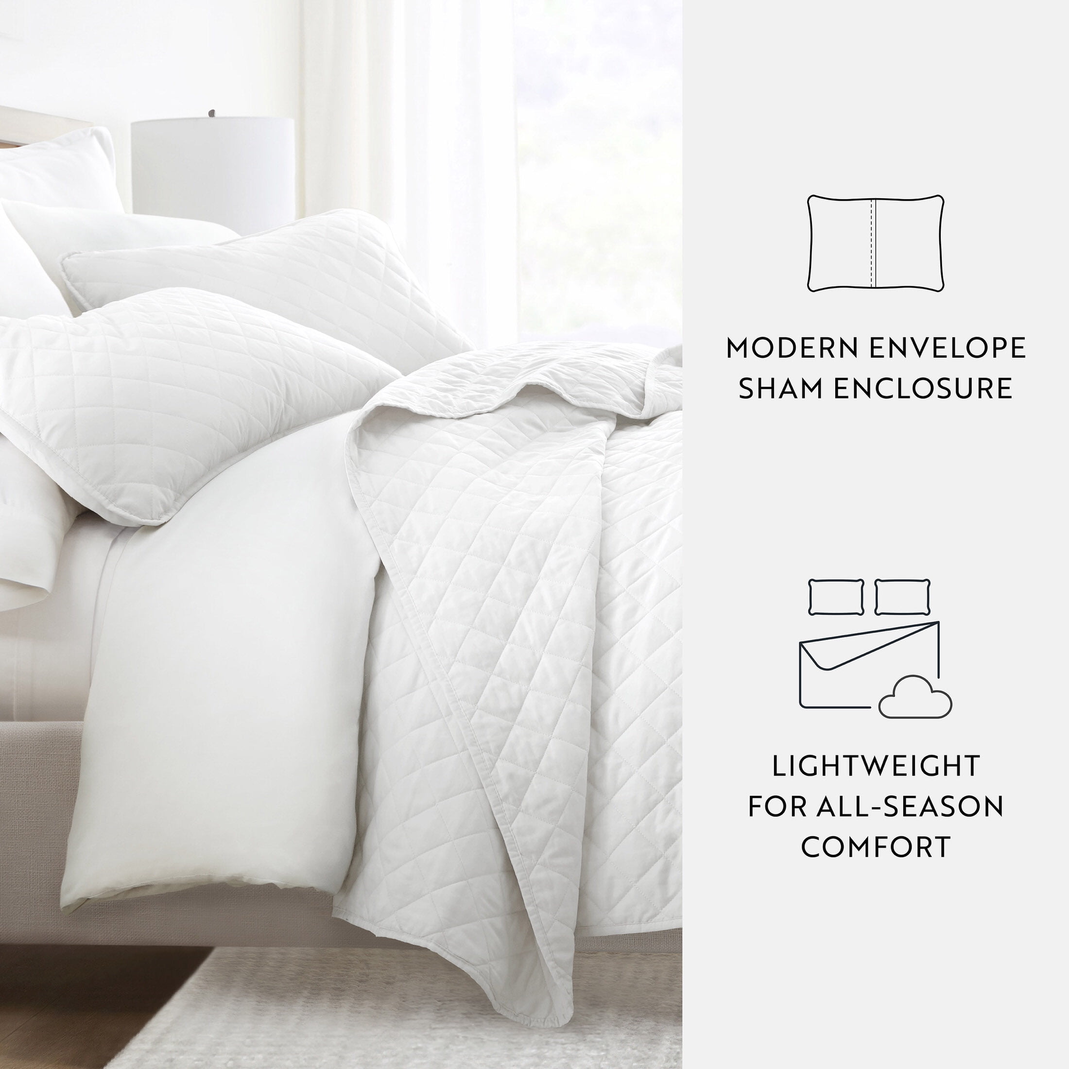 Noble Linens 3-Piece White Diamond Quilt Set, Twin / Twin XL
