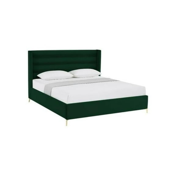 Posh Living Kaeson Upholstered Velvet & Wood Platform Bed, Green - King Size