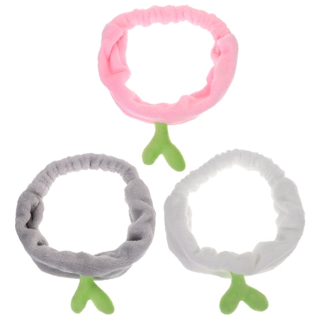 GOOHOCHY 3pcs maquillaje de felpa diadema cosmética lavado de la cara de la ducha de las bandas para el cabello de spa