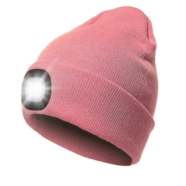 Gorro de punto con luz LED, recargable por USB, 4 luces LED, unisex, cálido, para invierno, con linterna
